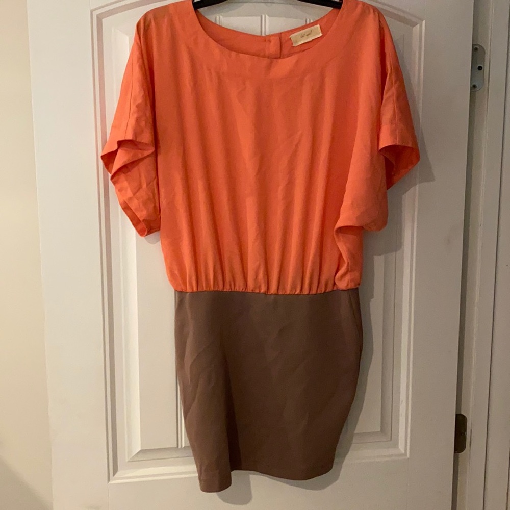 Pink/brown dress.